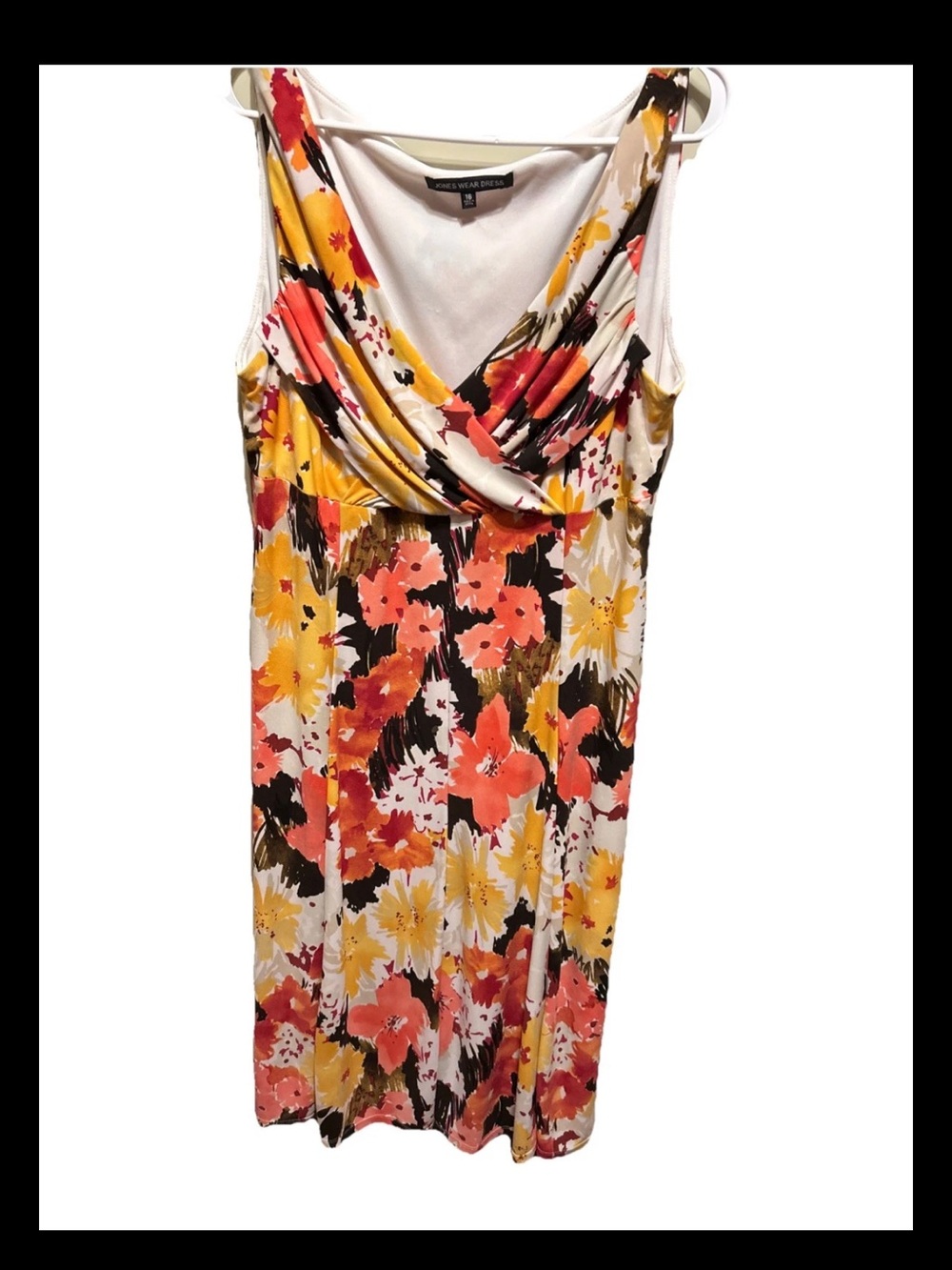 Jones Wear Floral Midi Dress in White, Coral & Yellow empire babydoll S 16